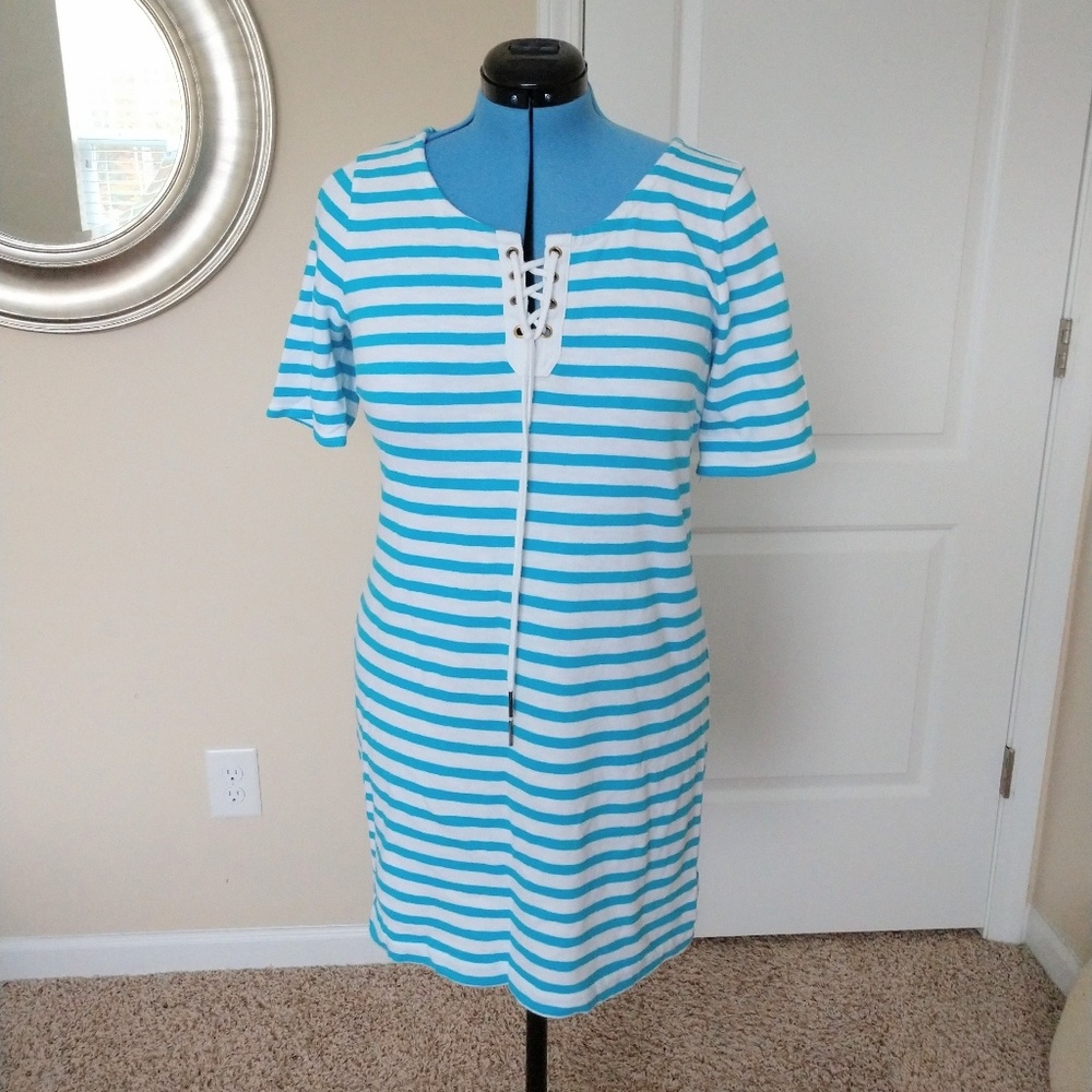 Gap Striped Turquoise and White Dress Size L